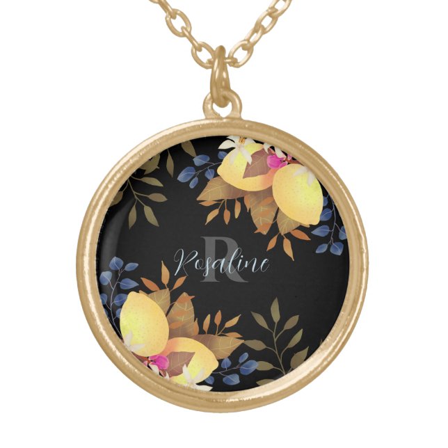 Lemon Chic Monogram Black Gold Plated Necklace (Front)