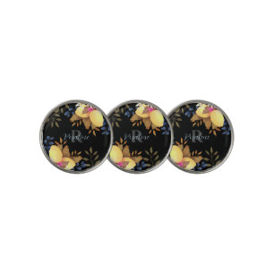 Lemon Chic Monogram Black Golf Ball Marker