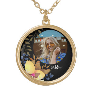 Lemon Chic Monogram Black Photo Gold Plated Necklace