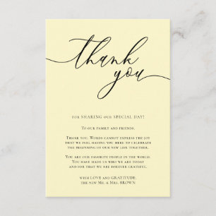 Lemon Chiffon Calligraphy Custom Photo Thank You Enclosure Card