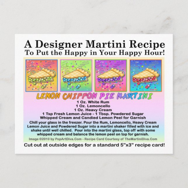Lemon Chiffon Pie Martini Recipe Card Postcard (Front)