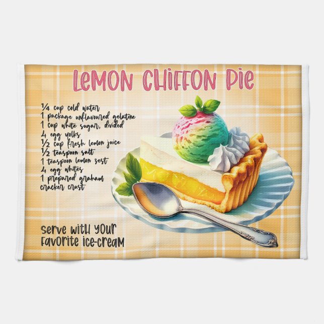 Lemon Chiffon Pie Recipe Kitchen Towel (Horizontal)