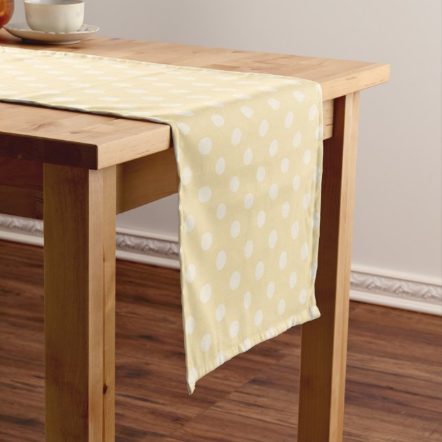 Lemon chiffon yellow polka dots table runner (In Situ)