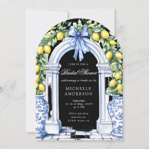 Lemon Chinoiserie Vintage Floral Bridal Shower Invitation
