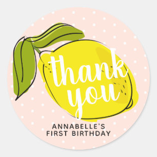 Lemon Citrus 1st Birthday Blush Pink Thank You Classic Round Sticker