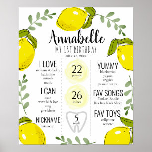 Lemon Citrus 1st Birthday Milestone Pink Poster