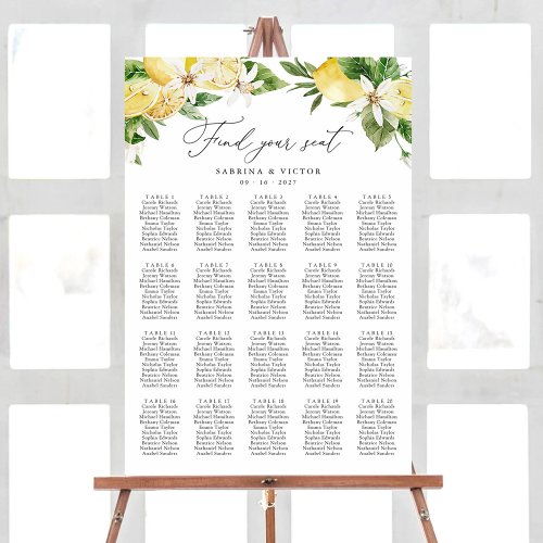 Lemon Citrus 20 Table Wedding Seating Chart