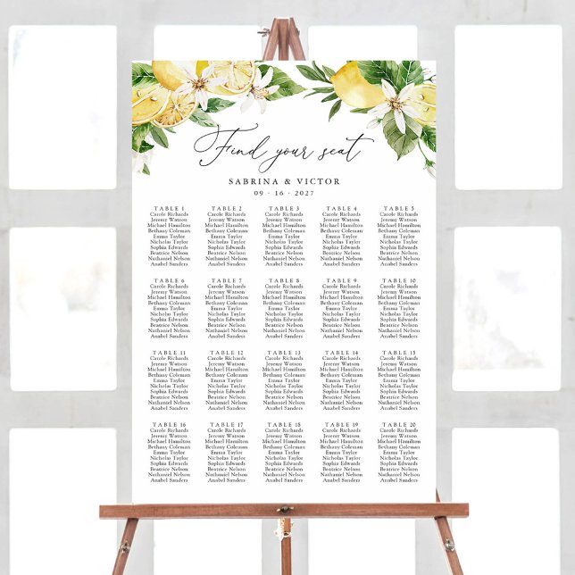 Lemon Citrus 20 Table Wedding Seating Chart (Creator Uploaded)