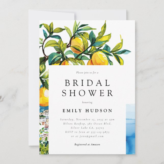 Lemon Citrus Amalfi Coast Bridal Shower Invitation (Front)