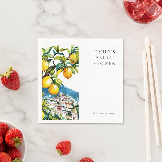 Lemon Citrus Amalfi Coast Bridal Shower Napkins (Insitu)