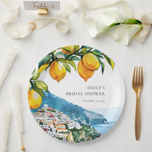 Lemon Citrus Amalfi Coast Bridal Shower Paper Plates