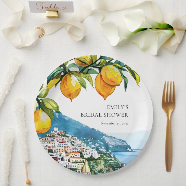 Lemon Citrus Amalfi Coast Bridal Shower Paper Plates (Wedding)