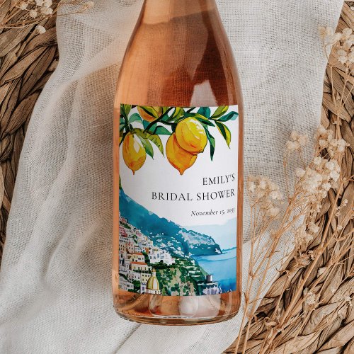 Lemon Citrus Amalfi Coast Bridal Shower Wine Label