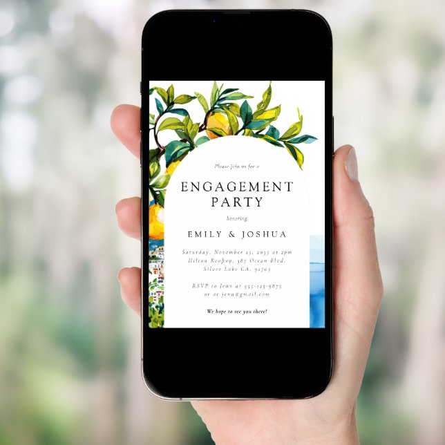 Lemon Citrus Amalfi Coast Engagement Party Invitation (Front Digital)