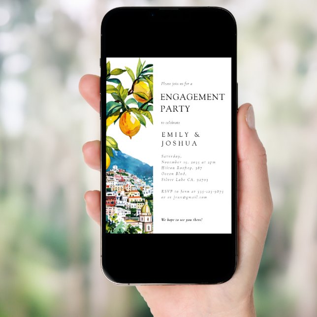 Lemon Citrus Amalfi Coast Engagement Party Invitation (Front Digital)