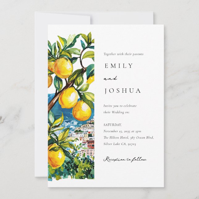 Lemon Citrus Amalfi Coast Italian Wedding Invitation (Front)