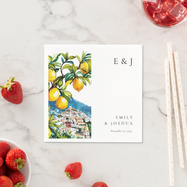 Lemon Citrus Amalfi Coast Italian Wedding Napkins (Insitu)