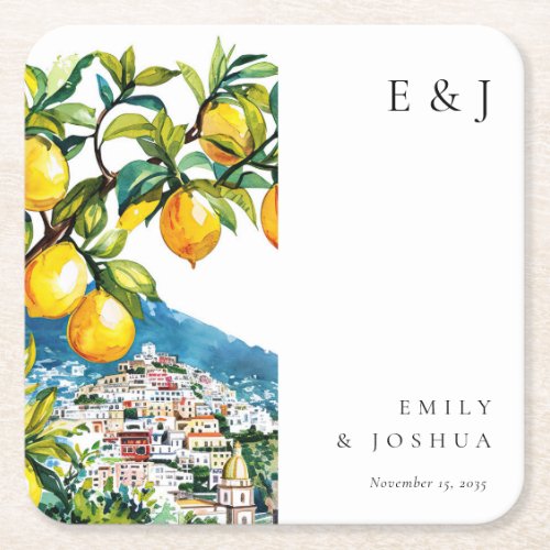 Lemon Citrus Amalfi Coast Italian Wedding Square Paper Coaster