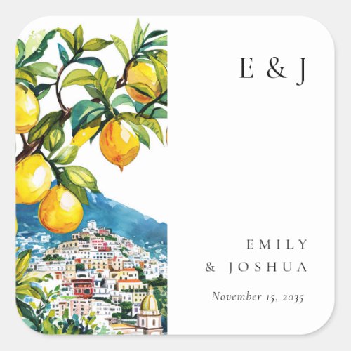 Lemon Citrus Amalfi Coast Italian Wedding Square Sticker