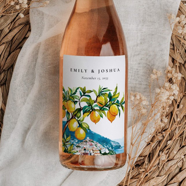 Lemon Citrus Amalfi Coast Italian Wedding Wine Label (Creator Uploaded)