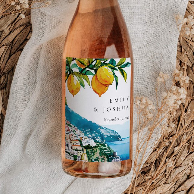 Lemon Citrus Amalfi Coast Italian Wedding Wine Label (Creator Uploaded)