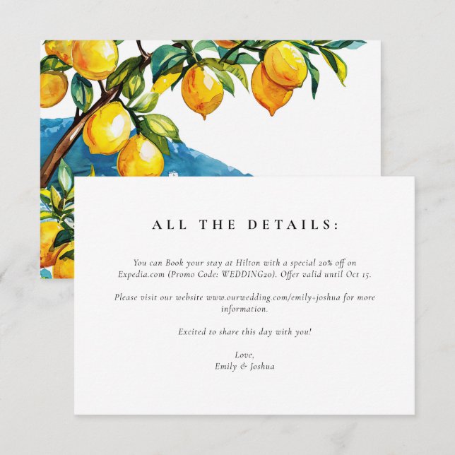 Lemon Citrus Amalfi Coast Wedding Enclosure Card (Front/Back)