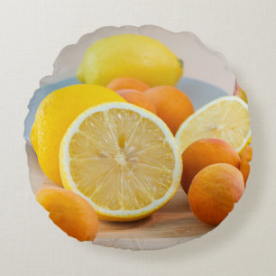 Lemon Citrus And Apricots Fruit Food Photography Round Pillow