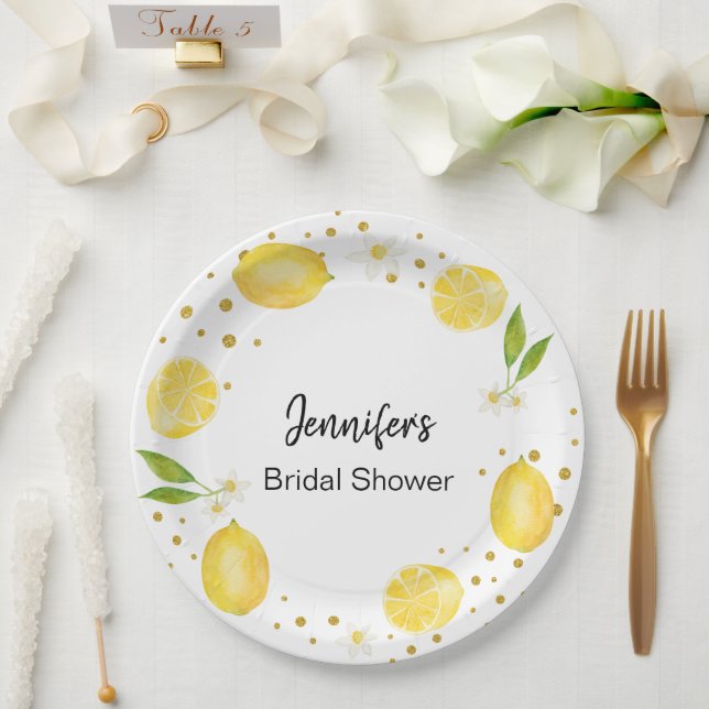 Lemon Citrus and Gold Paper Plates (Wedding)