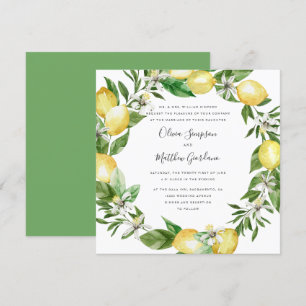 Lemon Citrus  and leaves formal wedding Invitation