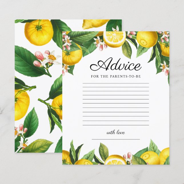 Lemon Citrus Baby Shower Advice Game (Front/Back)
