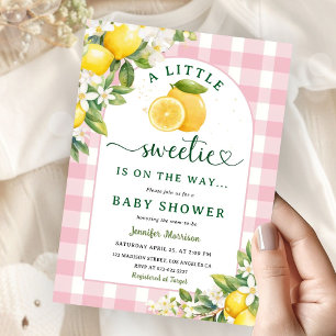 Lemon Citrus Baby Shower Girl Pink Gingham Invitation