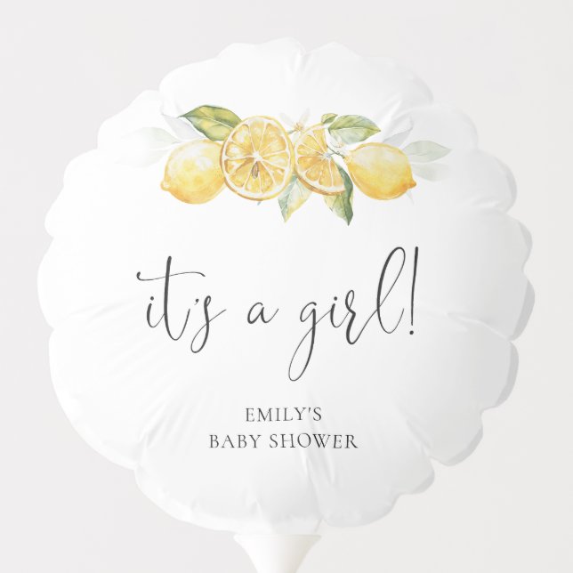 Lemon Citrus Baby Shower It's A Girl Balloon (Back)