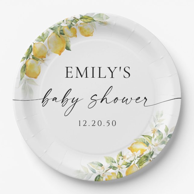 Lemon Citrus Baby Shower Paper Plate (Front)
