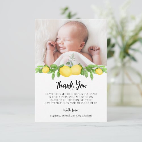 Lemon Citrus Baby Shower Photo Thank You Card