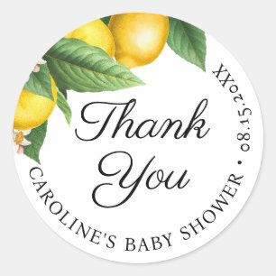 Lemon Citrus Baby Shower Thank You Classic Round Sticker