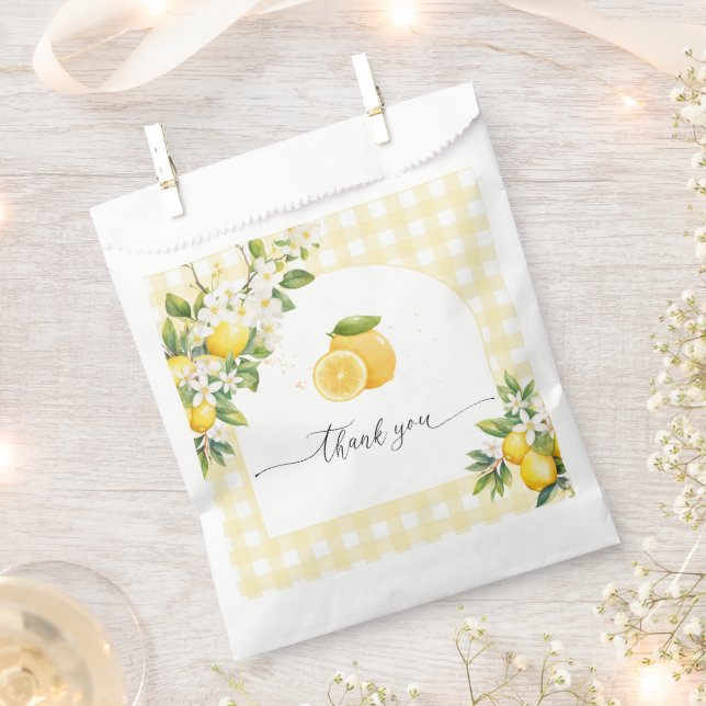 Lemon Citrus Baby Shower Yellow Gingham Favor Bag (Clipped)