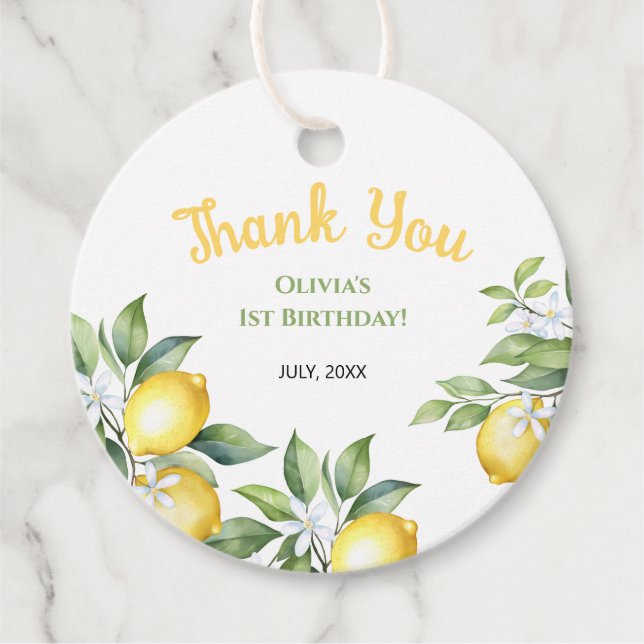 Lemon citrus birthday Favor Tags (Front)