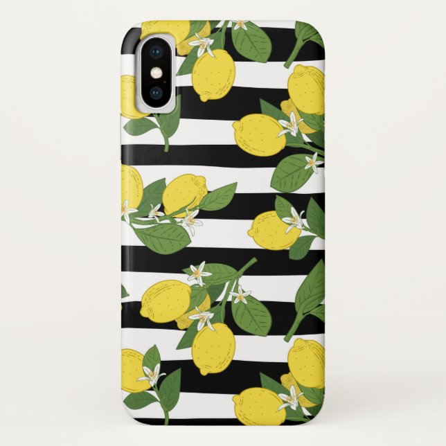 Lemon Citrus Black Stripes Yellow iPhone Case (Back)