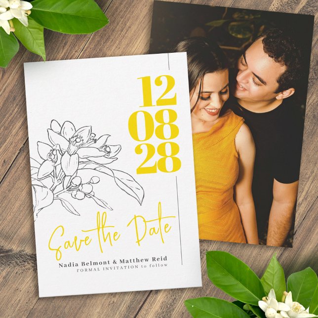 Lemon citrus blossom photo wedding save the date (Creator Uploaded)