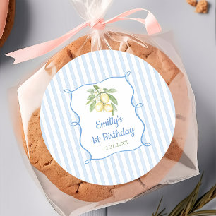 Lemon Citrus Blue Birthday Classic Round Sticker