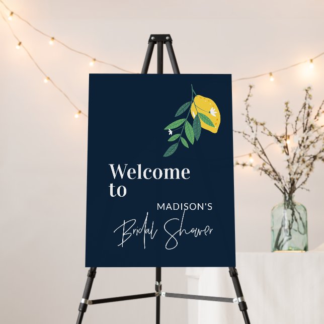 Lemon Citrus Blue Bridal Shower Welcome Sign (In Situ (Stand))