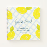Lemon Citrus Blue Check Baby Shower Guest Book
