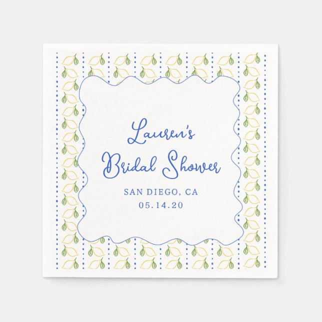 Lemon Citrus Blue & Yellow Amalfi Bridal Shower Napkins (Front)