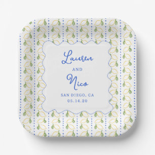 Lemon Citrus Blue & Yellow Amalfi Custom Wedding  Paper Plates