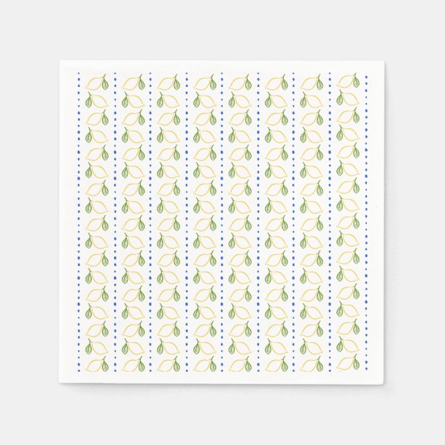 Lemon Citrus Blue & Yellow Amalfi Mediterranean Napkins (Front)