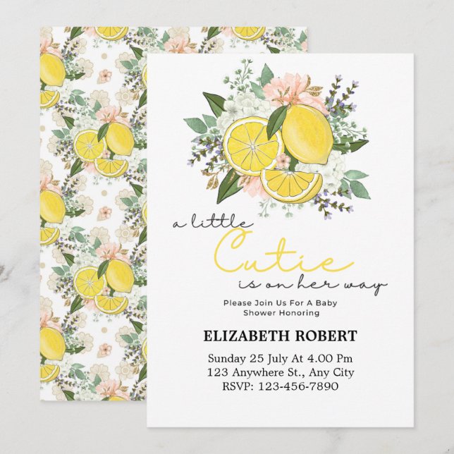  Lemon Citrus Botanical baby shower  Invitation (Front/Back)