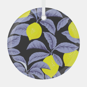 Lemon citrus, botanical vintage design. glass ornament