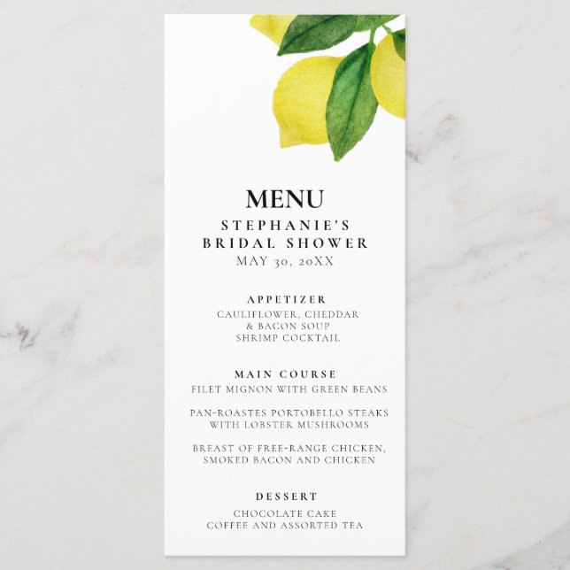  Lemon Citrus Branch Greenery Bridal Shower      Menu (Front)