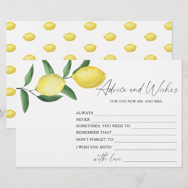 Lemon Citrus - Bridal Shower Advice and Wishes Stationery (Front/Back)