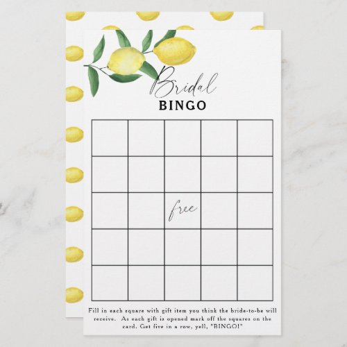 Lemon Citrus _ Bridal shower bingo game